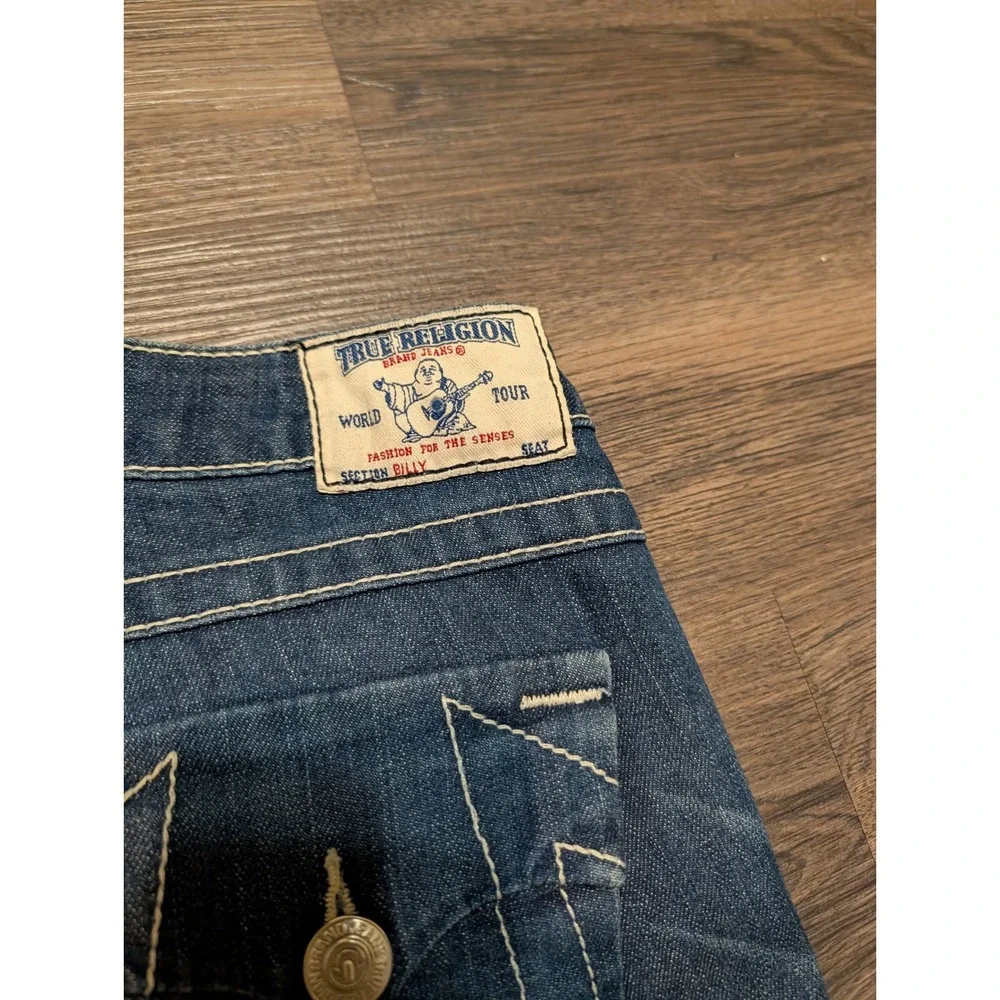 True Religion Billy Bootcut Jeans Mens 31 Dark Wash White Thick Stitch USA